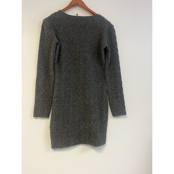 Benetton long sweater dress Womens M Gray Knit wool blend Crew‎ Neck Cozy Prep - Picture 2 of 5